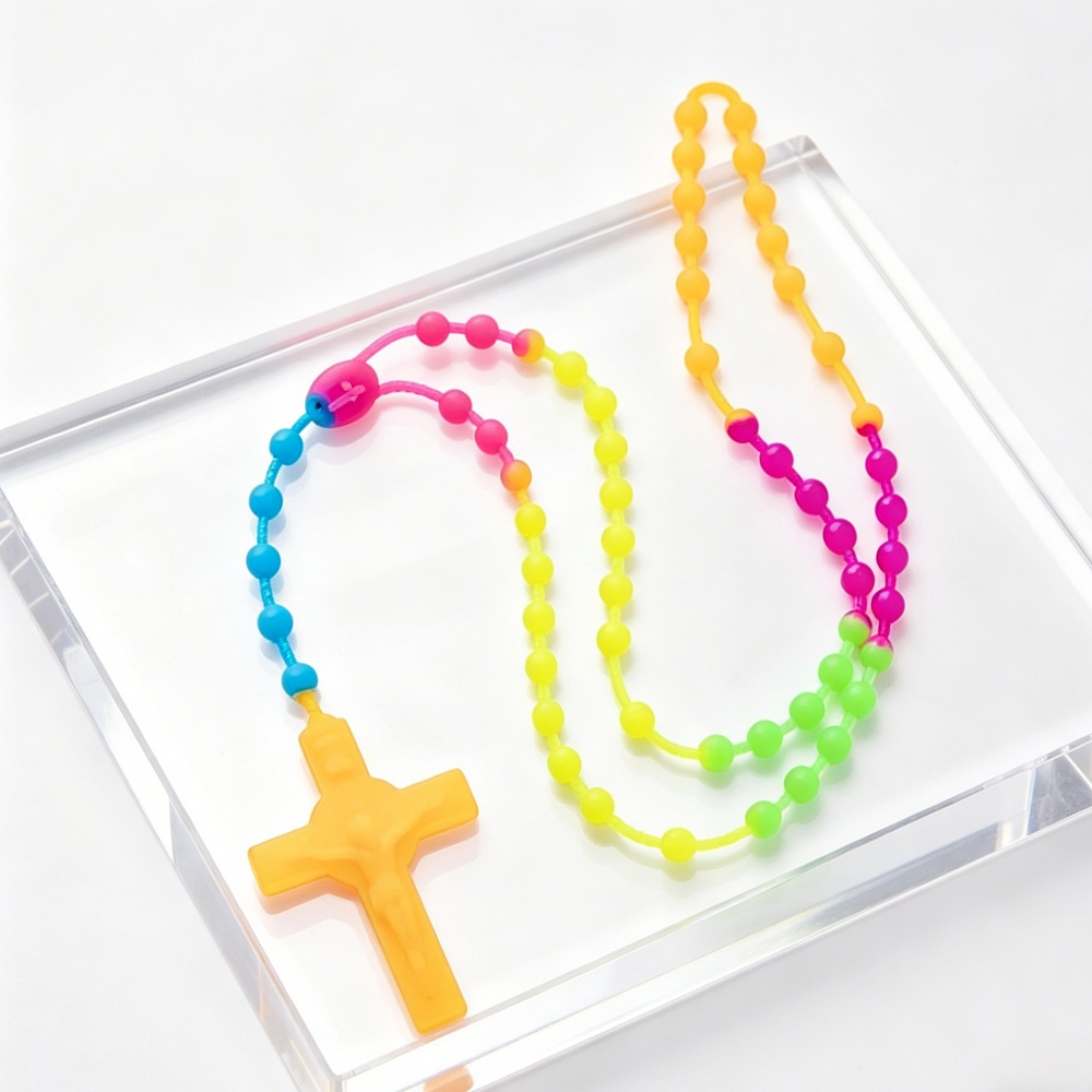 6pcs Set Rosary Beaded Cross Pendant Necklace, Holiday Gift